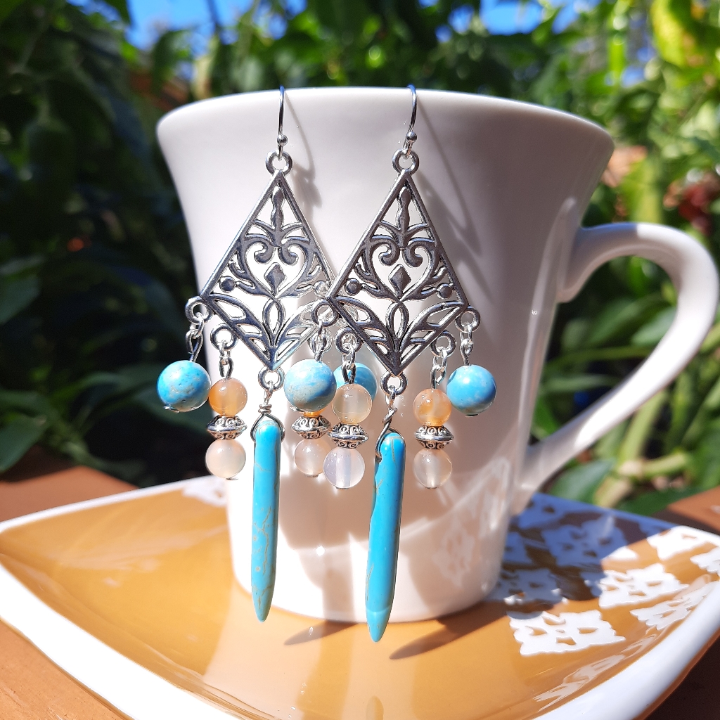 Turquoise Red Agate Dangle Statement Earrings 18$
